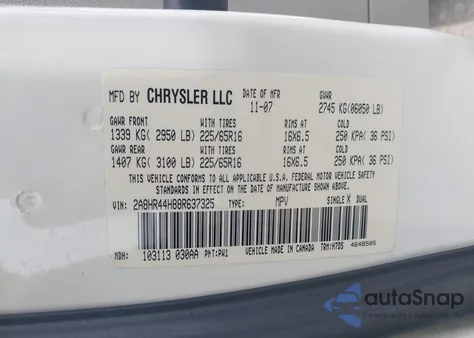 2008 Chrysler Town & Country Lx из США, поврежденный, VIN 2A8HR44H88R637325